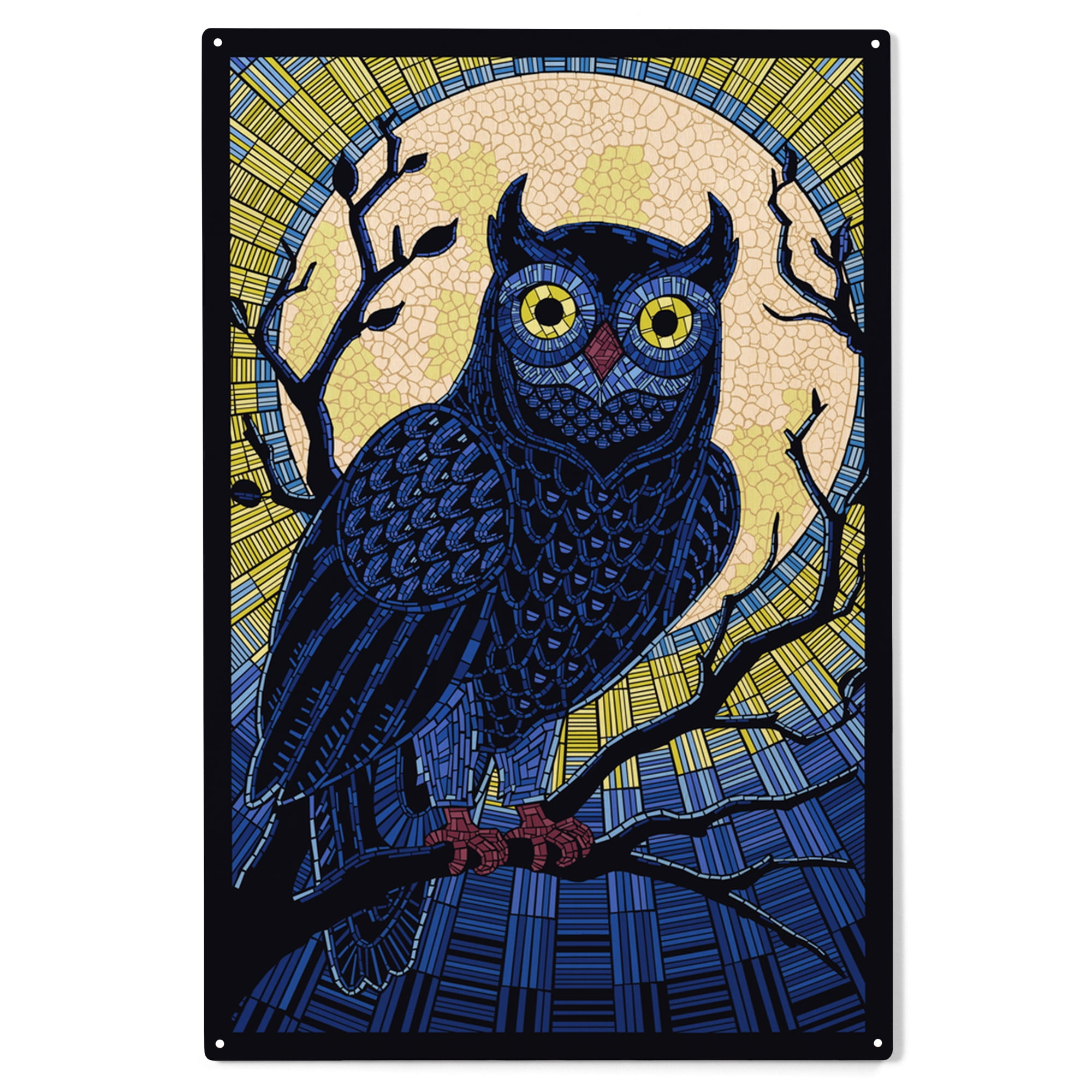 Owl, Paper Mosaic Birch Wood Wall Sign (6x9 Rustic Home Decor