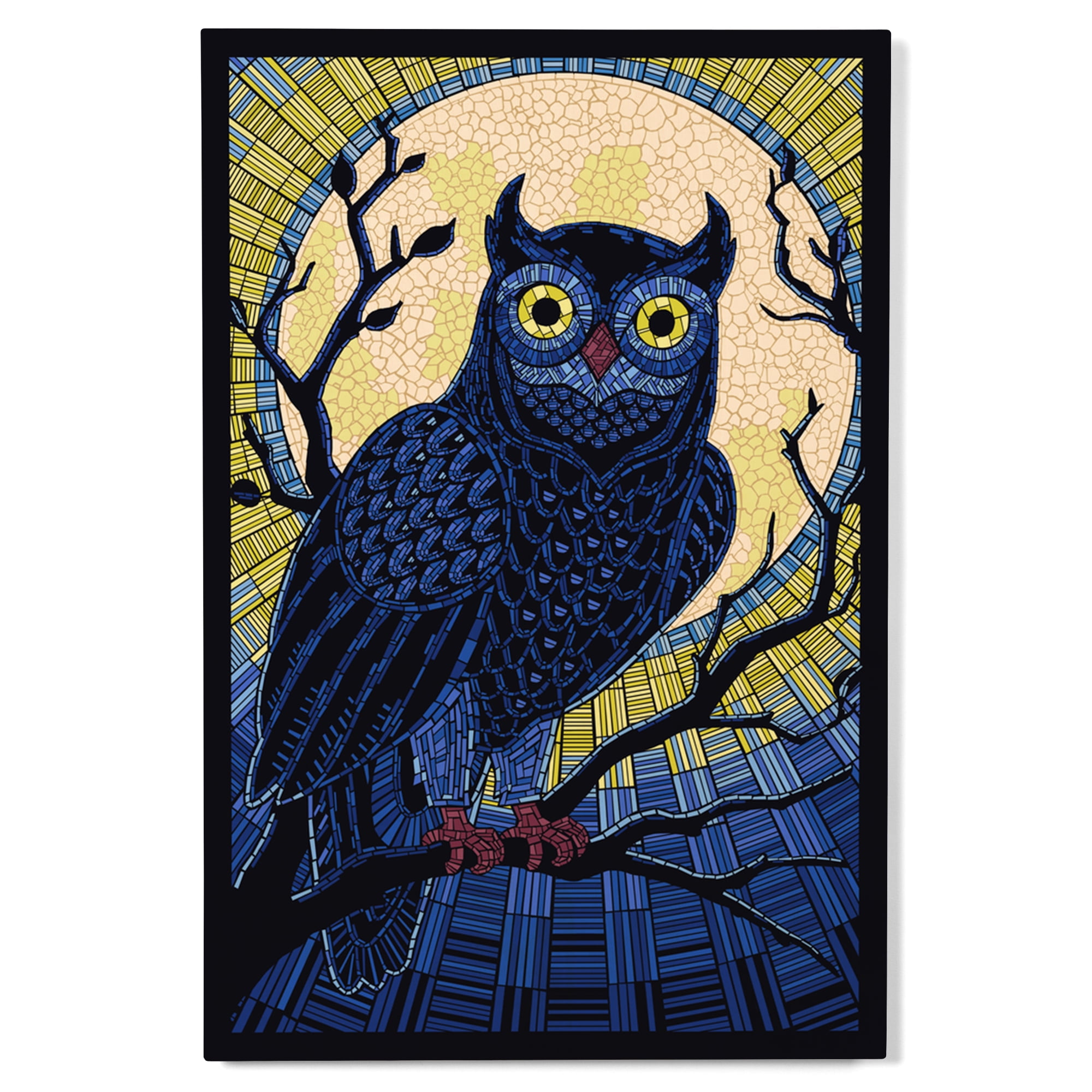 Owl, Paper Mosaic Birch Wood Wall Sign (6x9 Rustic Home Decor