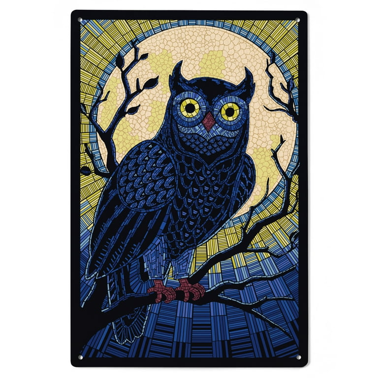 Owl, Paper Mosaic Birch Wood Wall Sign (6x9 Rustic Home Decor