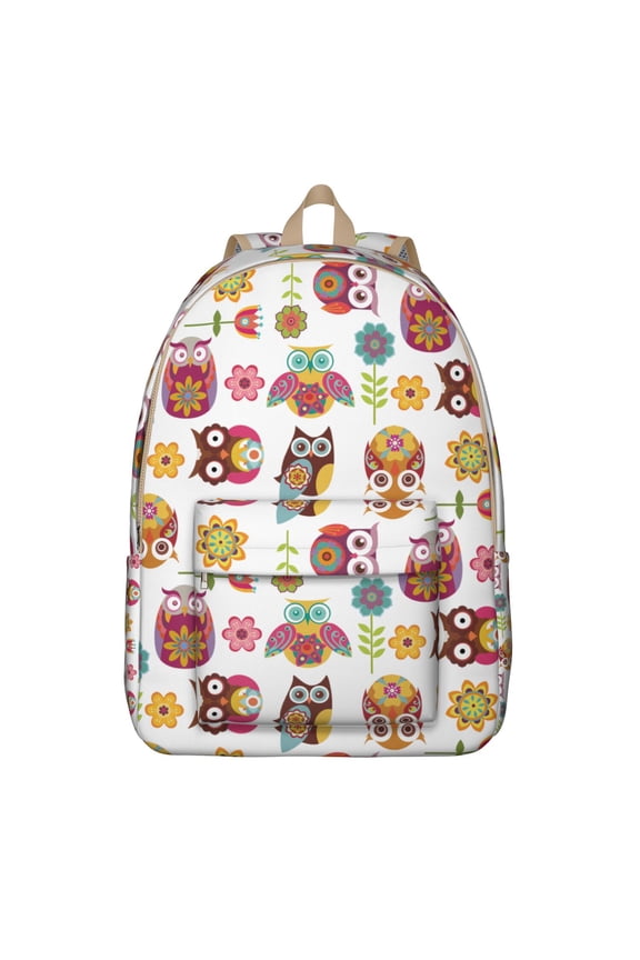 Owl Pattern Backpack for Women, Lightweight and Spacious School Bag with Big Eyes Owl and Night Sky Cartoon Design