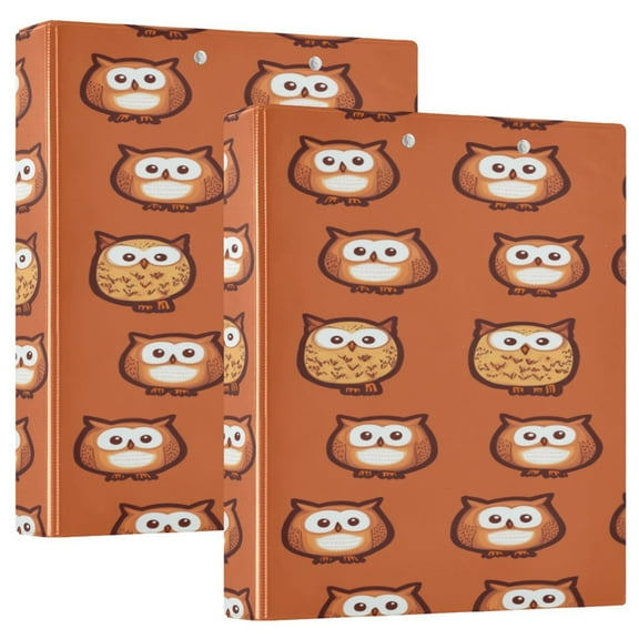 Owl Pattern Design 12.4x10.6in PVC Round Ring Binder, D-Ring 3-Hole, Metal Clip, 200 Sheets