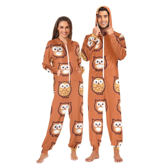 Owl Pattern Design Adult onesie Pajamas, Crystal Velvet Ultra Soft Warm Jumpsuit for Men and Women