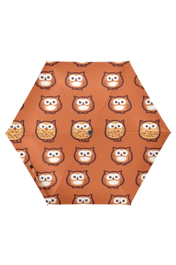 Owl Pattern Design Folding Umbrella UV50+ Waterproof Sun Protection Auto Open Close Compact Fiberglass Frame