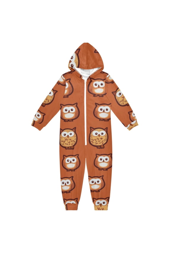 Owl Pattern Design One Piece Pajamas Soft Jumpsuit Cozy Sleep and Play Romper Zipper and Pockets 9-11Y