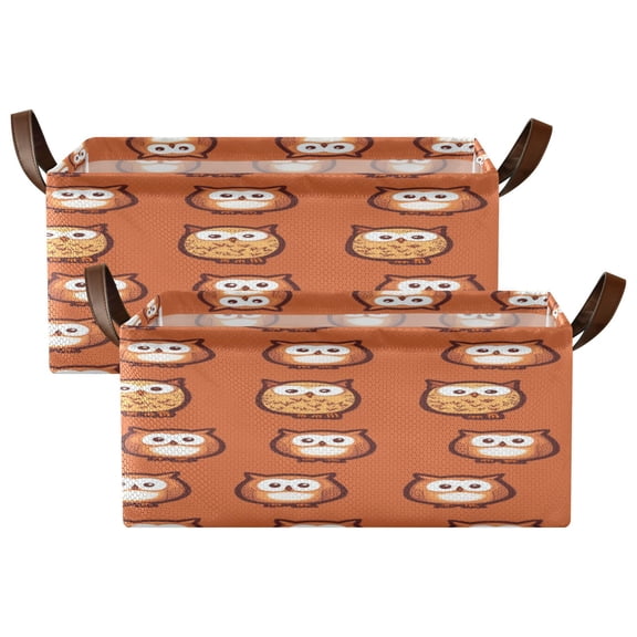 Owl Pattern Design Shelf Baskets Set of 2 Foldable Metal Frame Open Storage Bins 16.9x11.4x7.7in Large Capacity