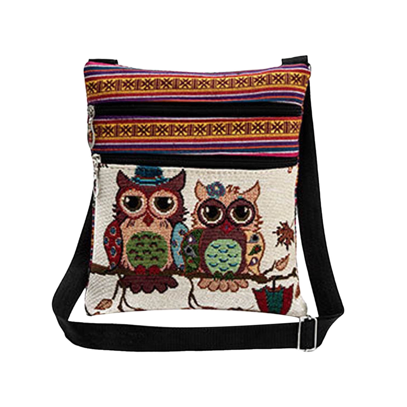 Owl Pattern Woven Women's Shoulder Bag Owl Embroidered Skew Straddle