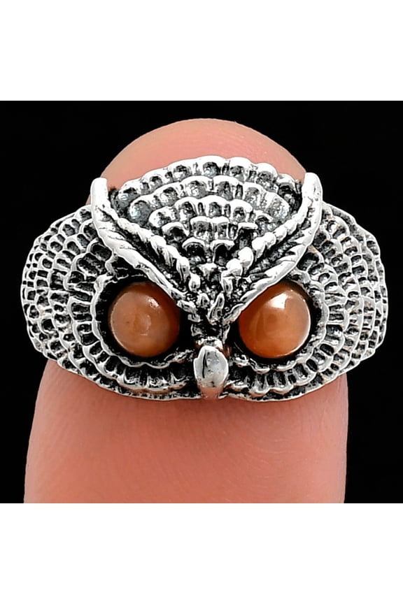 Owl - Peach Moonstone 925 Sterling Silver Ring s.7 Jewelry R-1022 AGR1021_B_7