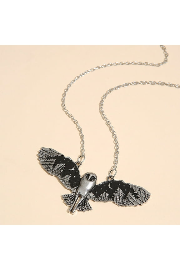 Owl Pendant Necklace Vintage Punk Moon Forest Animal Wing Flying Fairy Core Chain Choker Necklace for Women Men