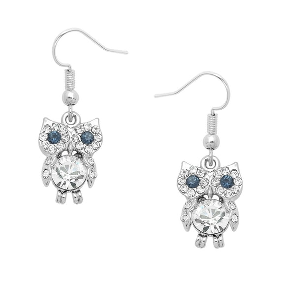 Owl Pendant Necklace or Earring Clear Rhinestone Crystal Rhodium Plated 17 Inch Snake Chain E0346-CR