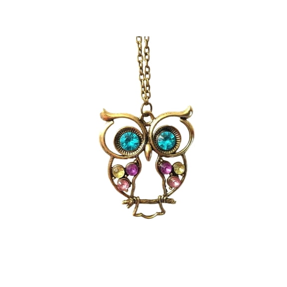 Owl Pendant With Bejeweled Stud Eyes and Wings Chain Necklace Novelty Gift Jewelry