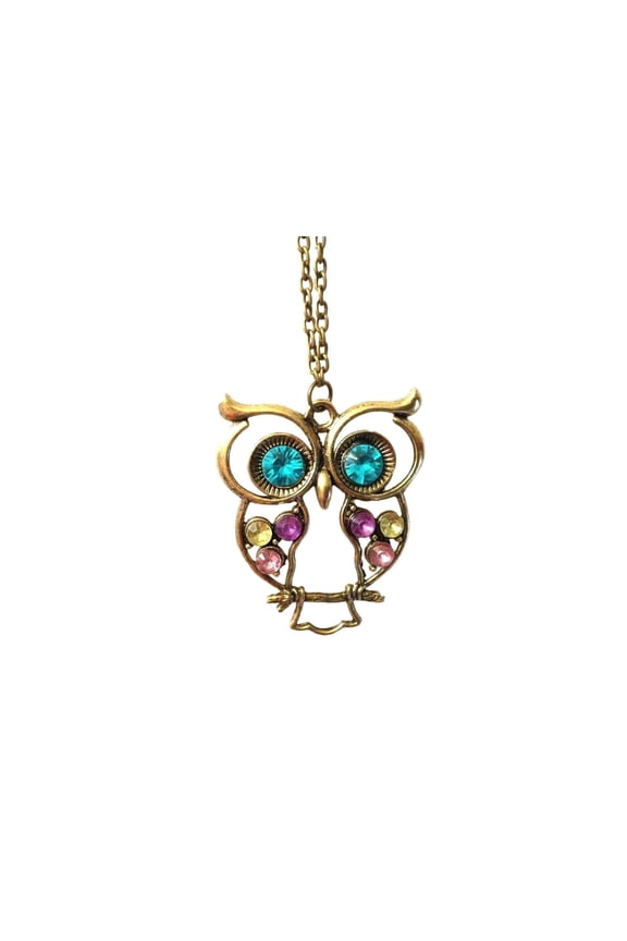 Owl Pendant With Bejeweled Stud Eyes and Wings Chain Necklace Novelty Gift Jewelry