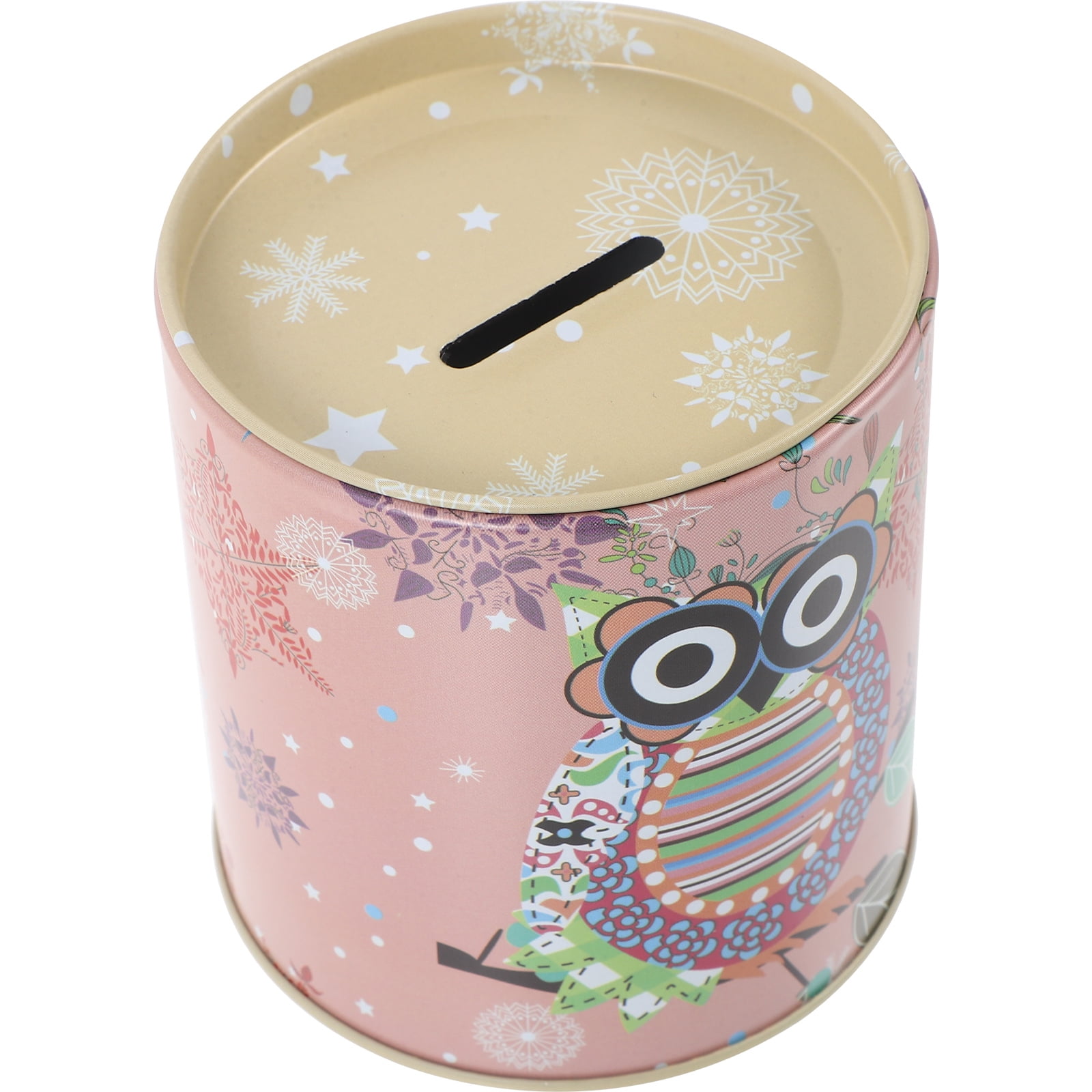 Owl Piggy Bank Desktop Coin Container Kids Jar Tinplate Money Banks