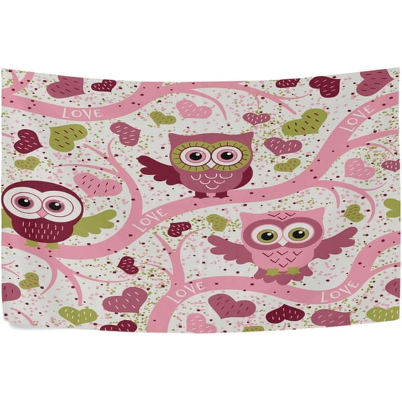 Owl Pink Tree Tapestry Wall Hanging Tapestries Happy Colorful Hippie Psychedelic Art Polyester Carpet Wall Decorative for Living Room Bedroom 60x51inch