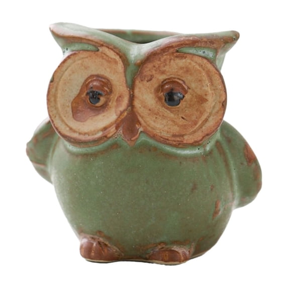 Owl Planter Pot, Ceramic Animal Shaped Flower Pot, Mini Cute Owl Succulent Planter with Holder for Small Plants, Home Desk Balcony Decor