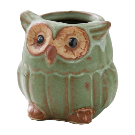 Owl Planter Pot, Ceramic Animal Shaped Flower Pot, Mini Cute Owl Succulent Planter with Holder for Small Plants, Home Desk Balcony Decor