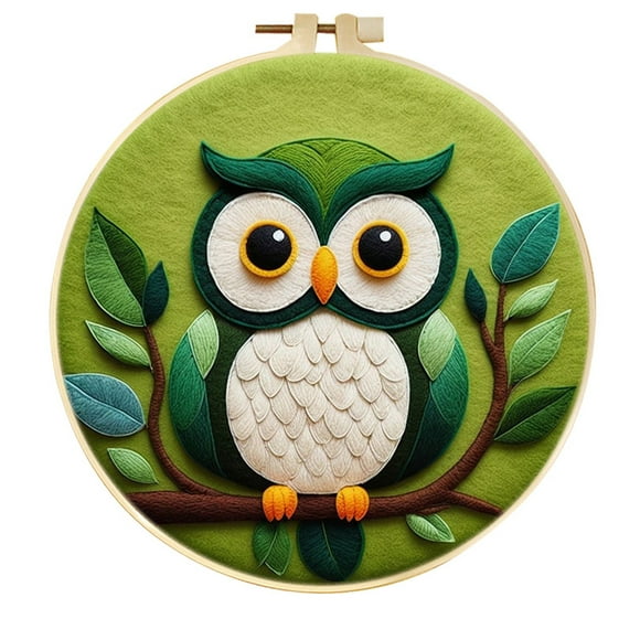 Owl Plants Needle Felting Set, Beginner Felt Painting Set, With Wool Felt Painting Set, Decorative Frame, Suitable for Home Decoration