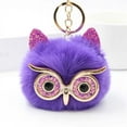 thumbnail image 1 of Owl Pom Pom Keychain Fluffy Cute Owl Keychain Faux Animal Fur Pom Pom Keychain for Bag Decor - Bright Purple, 1 of 6