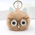 thumbnail image 1 of Owl Pom Pom Keychain Fluffy Cute Owl Keychain Faux Animal Fur Pom Pom Keychain for Bag Decor - Khaki, 1 of 6