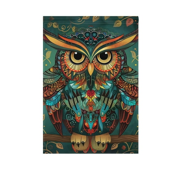 Owl Print Ethnic Garden Flag House Banner 12" x 18" Double Sided Outdoor Yard Decoration