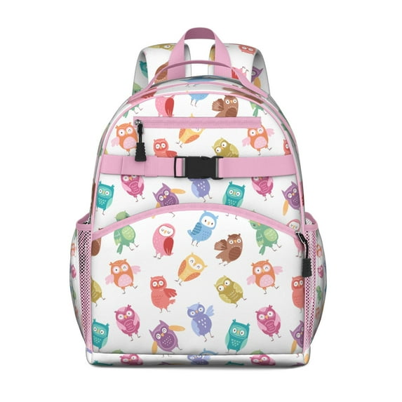 Owl Print Waterproof Backpack - Lightweight Student Bag with Chest Strap, Hand-Drawn Cartoon Owl, Vintage Boho Style, Durable for Daily Commute