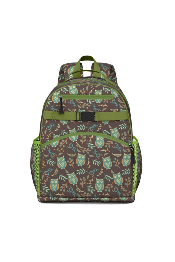 Owl Print Waterproof Backpack - Lightweight Student Bag with Chest Strap, Hand-Drawn Cartoon Owl, Vintage Boho Style, Durable for Daily Commute