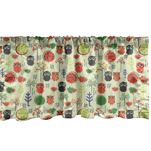 Ambesonne Owl Print Window Valance, Birds Trees and Plants, 42" x 12", Pastel Green Multicolor