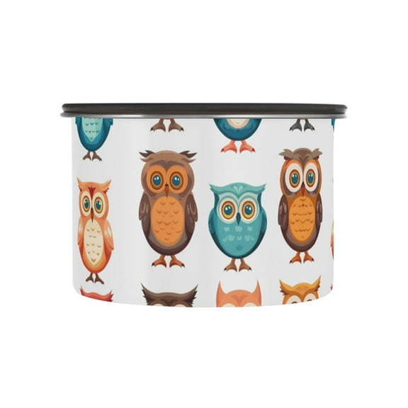 Owl Prints Cartoon Airtight Coffee Bean Canister 17oz Food Storage Containers with Lids For Gournd, Tea, Sugar, Flour, Rice, Cereal, Candy Cookie Jar