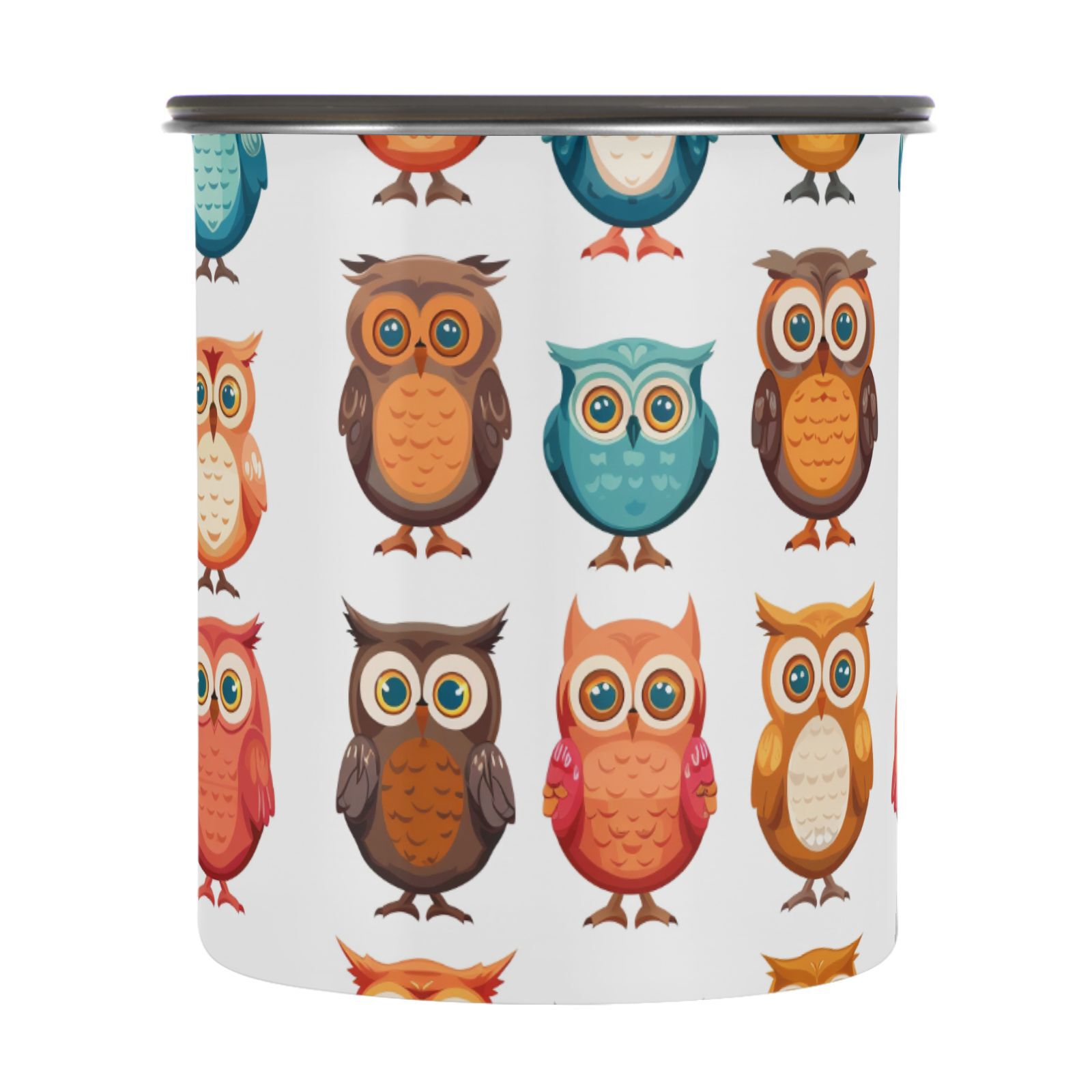 Owl Prints Cartoon Airtight Coffee Bean Canister 30oz Food Storage Containers with Lids For Gournd, Tea, Sugar, Flour, Rice, Cereal, Candy Cookie Jar