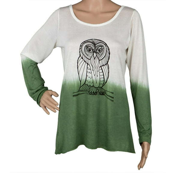 Owl Profile Light Green Tie-Dye Juniors Long Sleeve T-Shirt - Small