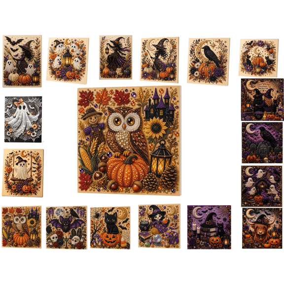 Owl and Pumpkin Diamond Painting Craft Kit Spooky Cute 3d Diamond Painting Crafts Handcrafted Pearl Art And, Creative Halloween Beginner Diy Seasonal Party Gift for Adults & Teen