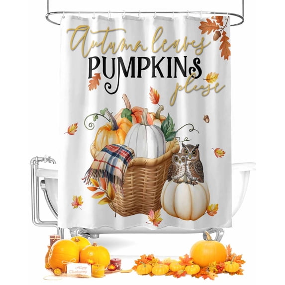 Owl Pumpkin Shower Curtain Set ,Waterproof Fabric Shower Curtains Fall Maple Leaf Shower Curtains for Bathroom,Bathroom Decor 54x"78"