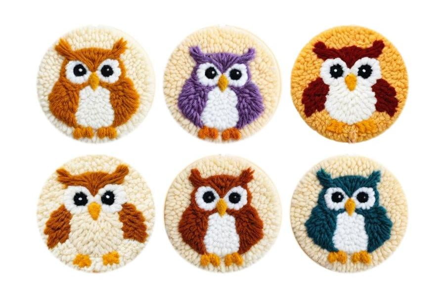 Owl Punch Needle Coasters Kit,6-pattern punch needle Needle Coasters Kit ,Punch Art for Beginners,Suitable for Home Decoration