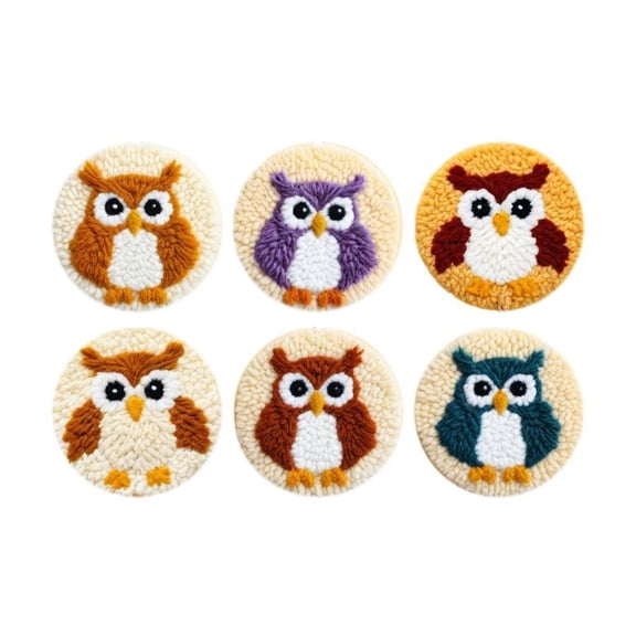 Owl Punch Needle Coasters Kit,6-pattern punch needle Needle Coasters Kit ,Punch Art for Beginners,Suitable for Home Decoration
