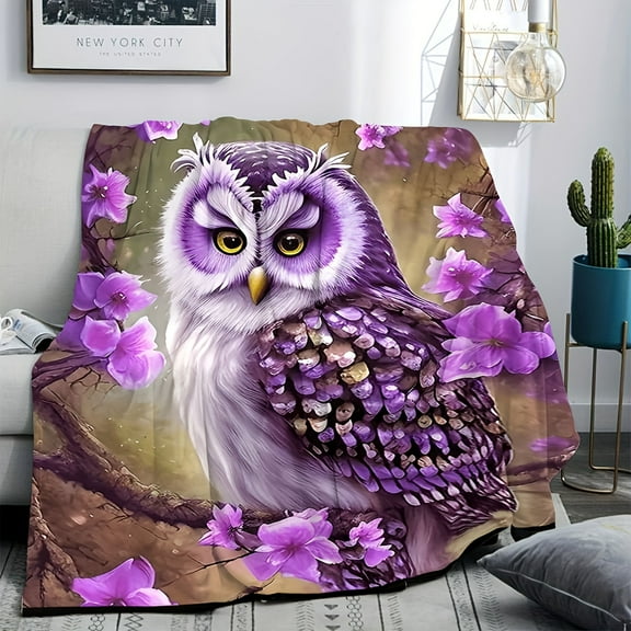 Owl Purple Flower Print Blanket Shawl Blanket Soft Skin-Friendly Leisure Sofa Blanket Blanket Nap Blanket Multi-Purpose Gift Blanket