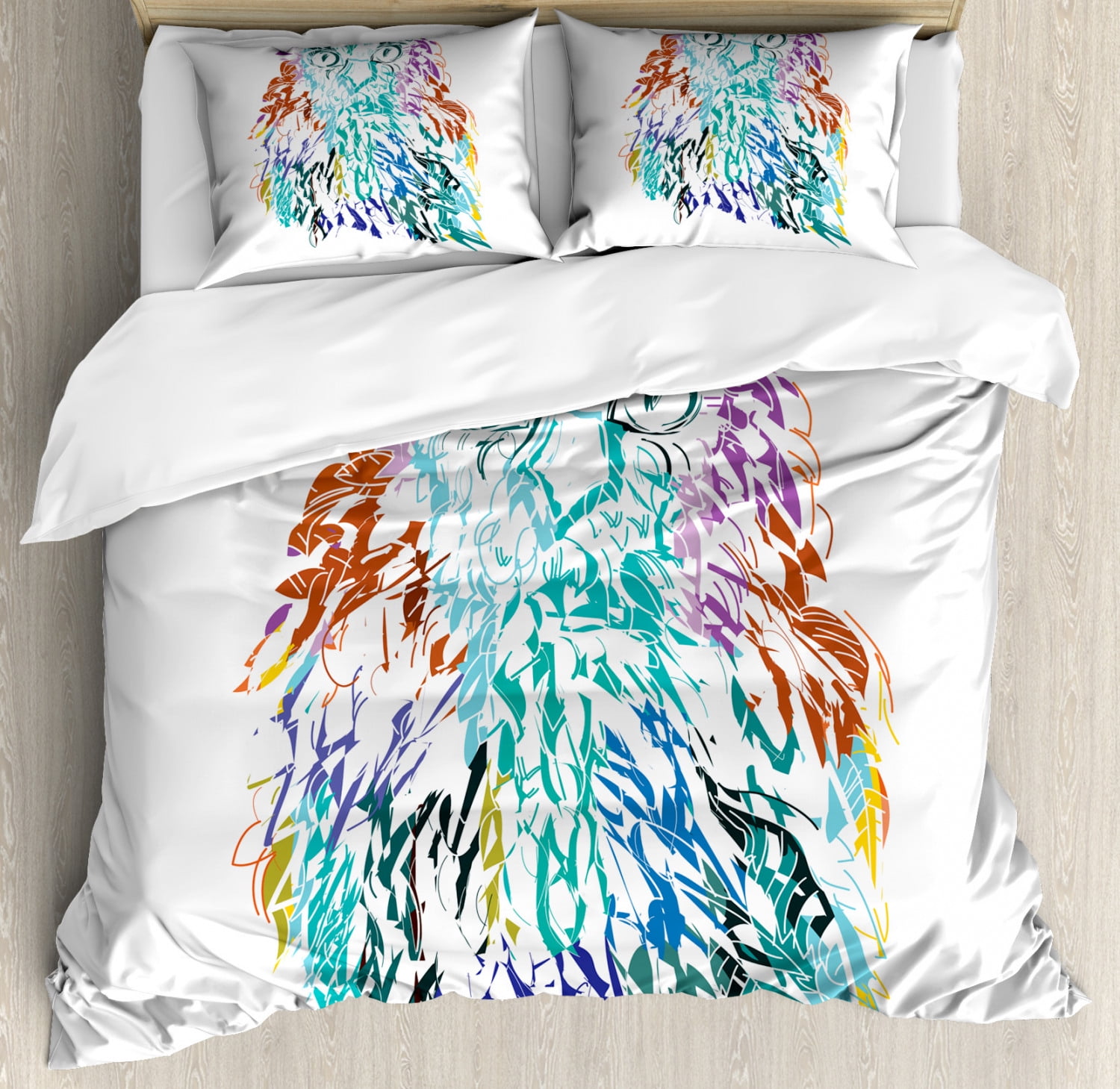 Owl Multicolor Microfiber Queen Duvet Cover Set
