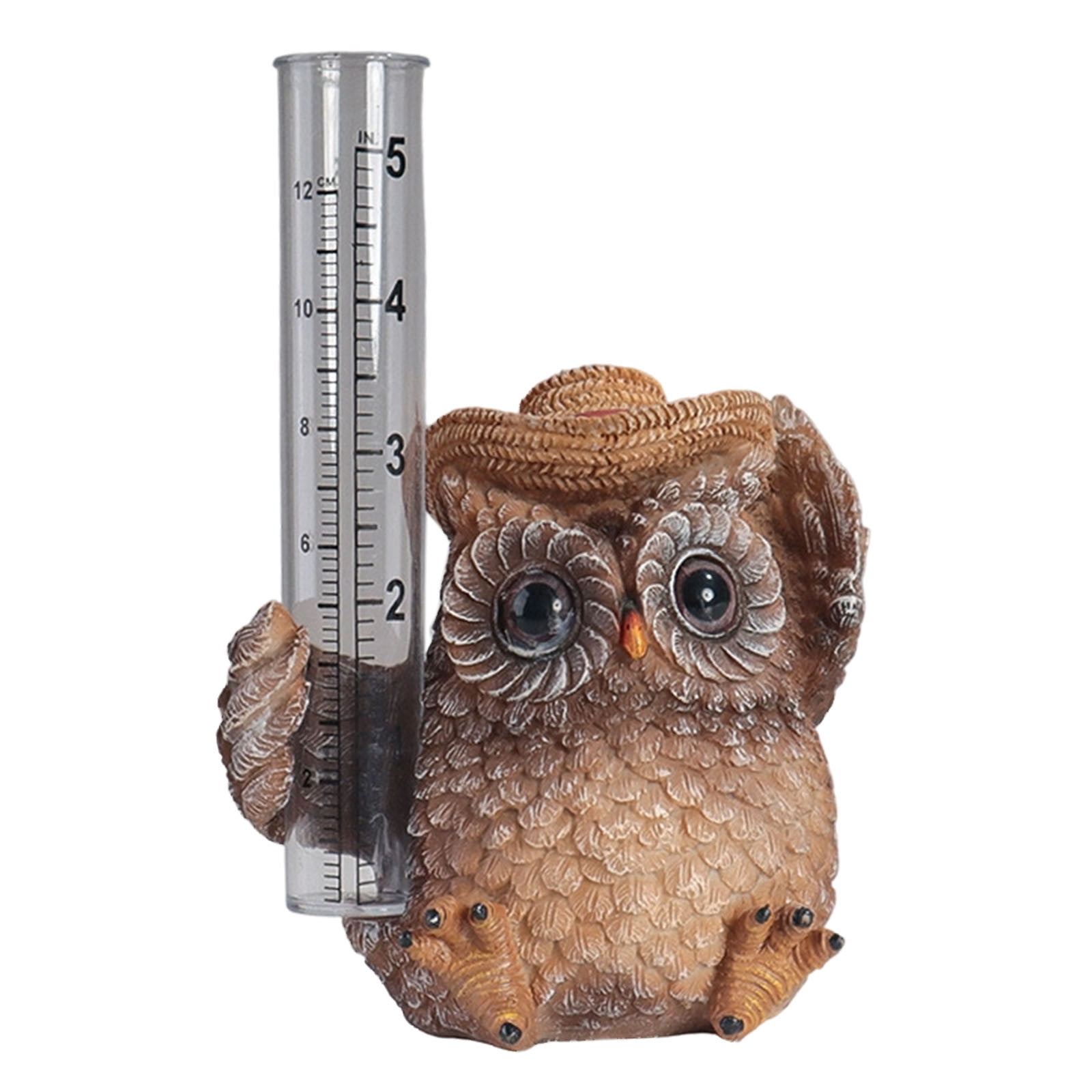 Owl Rain Gauge Garden Statue 5.3 Inch Resin Rain Gauge with Transparent Tube Weatherproof Outdoor Yard Ornament for Patio Lawn Garden