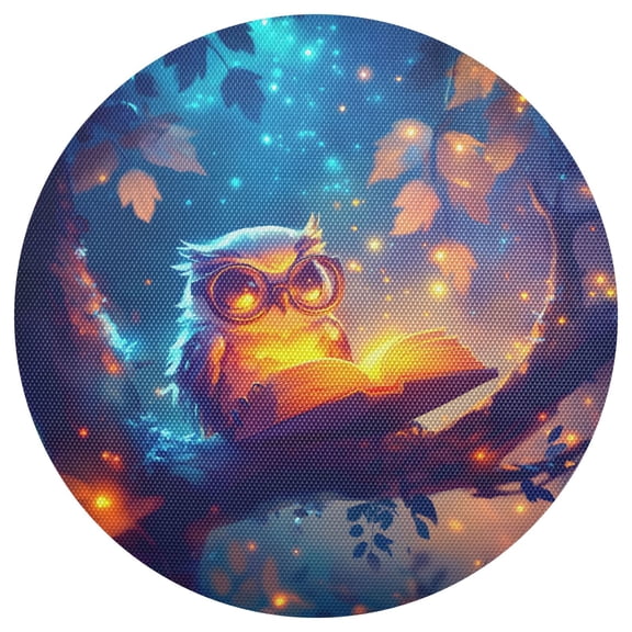 Owl Reading 15.4in Diameter PVC Plate Mat, Heat-Resistant and Cuttable, Kitchen Decor