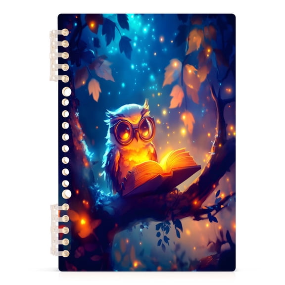 Owl Reading A5 8.3x5.7in PP Notebook, Adjustable Rings, 60 Sheets, Diary or Journey Note