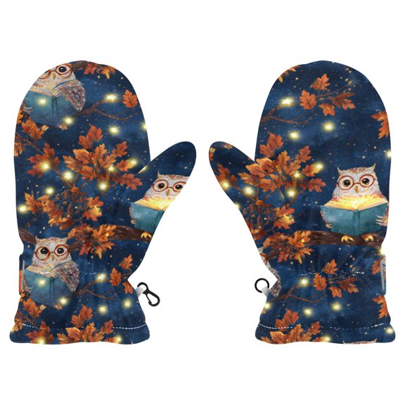 Owl Reading Branch Cold Weather Mittens Cozy Gloves with Adjustable Fit Perfect for Outdoor Fun