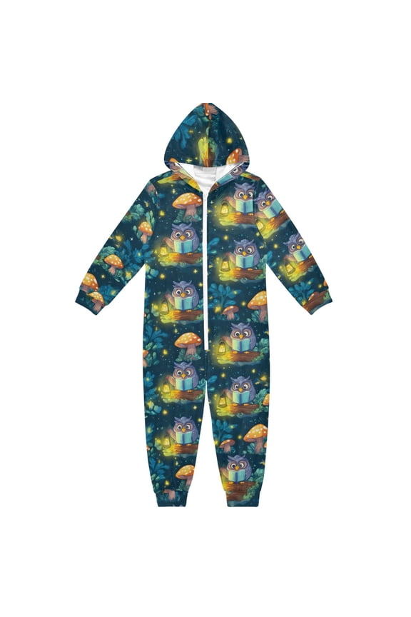 Owl Reading One Piece Pajamas Soft Jumpsuit Cozy Sleep and Play Romper Zipper and Pockets 4T