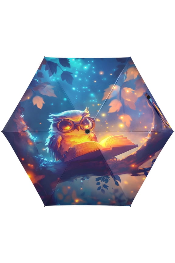 Owl Reading Umbrellas for Sun Auto Open Close UV50+ Waterproof 5-Fold Compact Fiberglass Frame