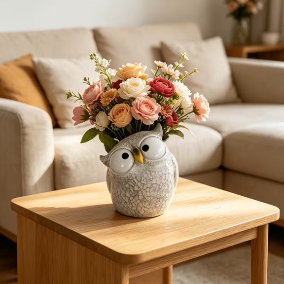 Owl Resin Flower Planter - Crackle Texture Cute Figurine Vessel for Desktop Spring Arrangement, Entryway Study Home Decor, Creative Aesthetic Healing Craft Ornament