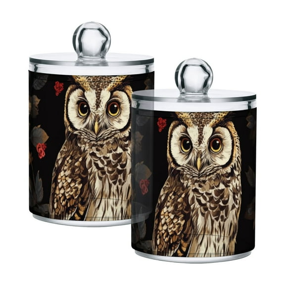 Owl Roses Leaves Vintage Style Translucent Plastic Cans Storage Canisters with Lid Set of 2