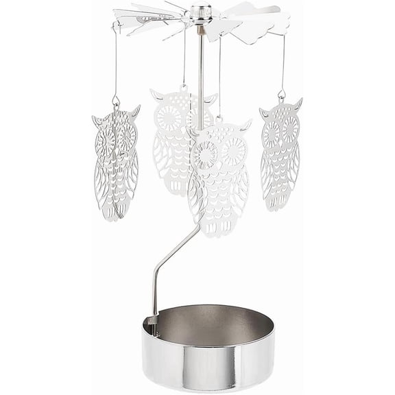 Owl Rotating Candlestick Rotary Candle Holder Spinning Tea Light Candle Holder Silver Metal Rotating Candle Holder