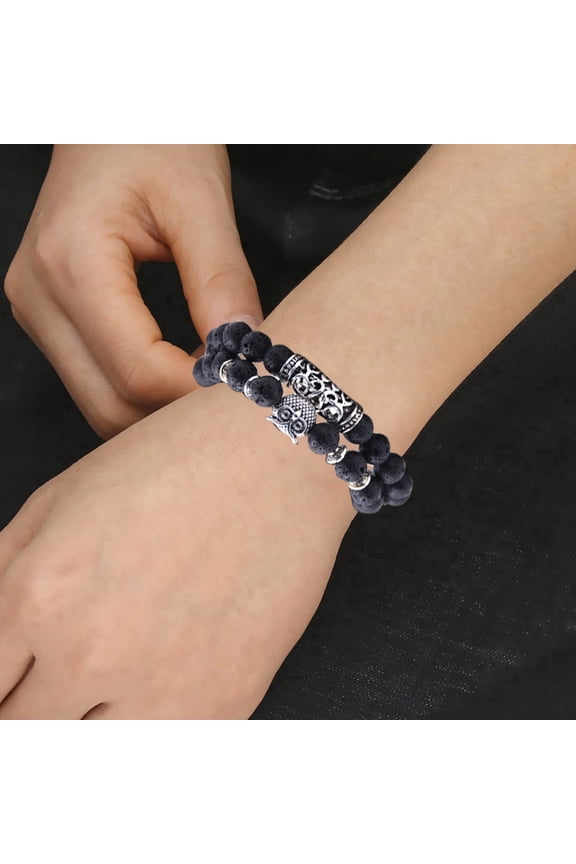 Owl Shape Bracelet Natural Stone Jewelry Set Handmade Adjustable Unique Design for Men Women 2PCS