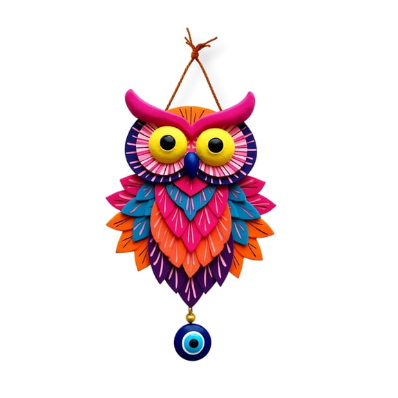 Owl Shape Wooden Wall Hanging For Home Decor | Evil Eye Decoration Livingroom, Dining Room | Modern Artwork | Designer Mdf Item | Wall Hanging Door Decorative (18 x 30 CM)
