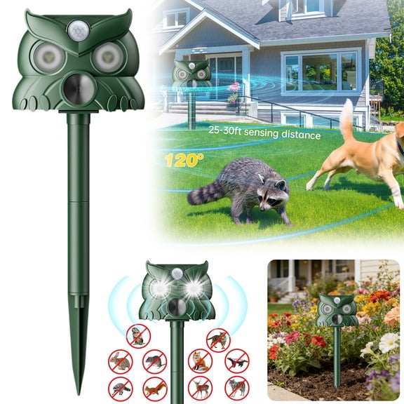 Owl-Shaped Animal Repellent with Motion Sensor & Triple Repellent System - Ultrasonic, Flashing LED, Sound - Safe Outdoor Pest Control for Garden, Yard, Lawn, Patio, Home Perimeter,Makeup Organizers