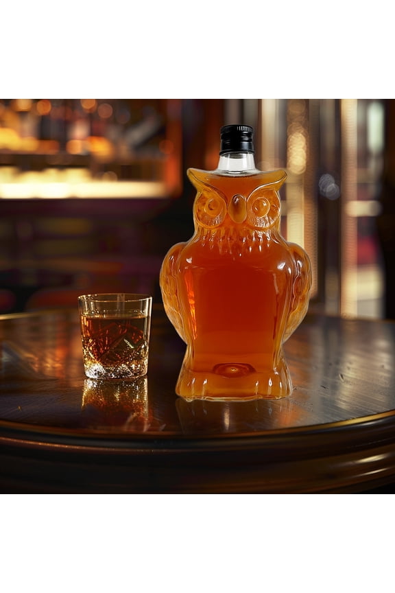 Owl-Shaped High Borosilicate Glass Whiskey Bottle, 200ml Capacity, Handcrafted Art Liquor Decanter, for Home Bar Display and Gift Collection