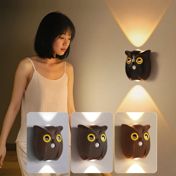 Owl Shaped Motion Sensor Night Light with Magnetic Base, Adjustable Brightness Wall Lamp for Bedroom and Hallway, Wireless Battery Powered Indoor Lighting Solution