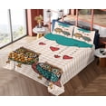thumbnail image 1 of Ambesonne Owl Fitted & Top Sheet Set with Shams, Bird Couple in Love Rain Cloud, Teal and Peach, 1 of 5